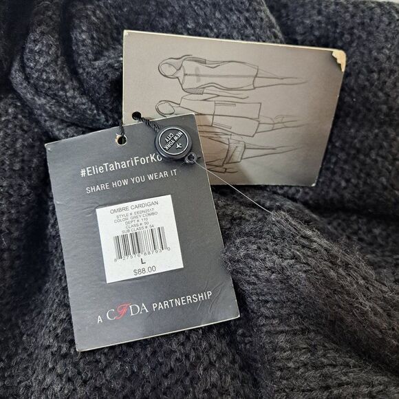 Elie Tahari Woman's Knit Open Cardigan Removable Scarf Grey Black Long Sleeves L - Picture 9 of 10